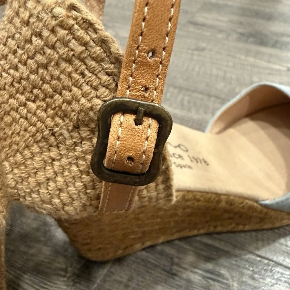 Gaimo Obi Espadrille Wedge Sandals Women's 9.5 Blue Suede Leather Handmade Spain